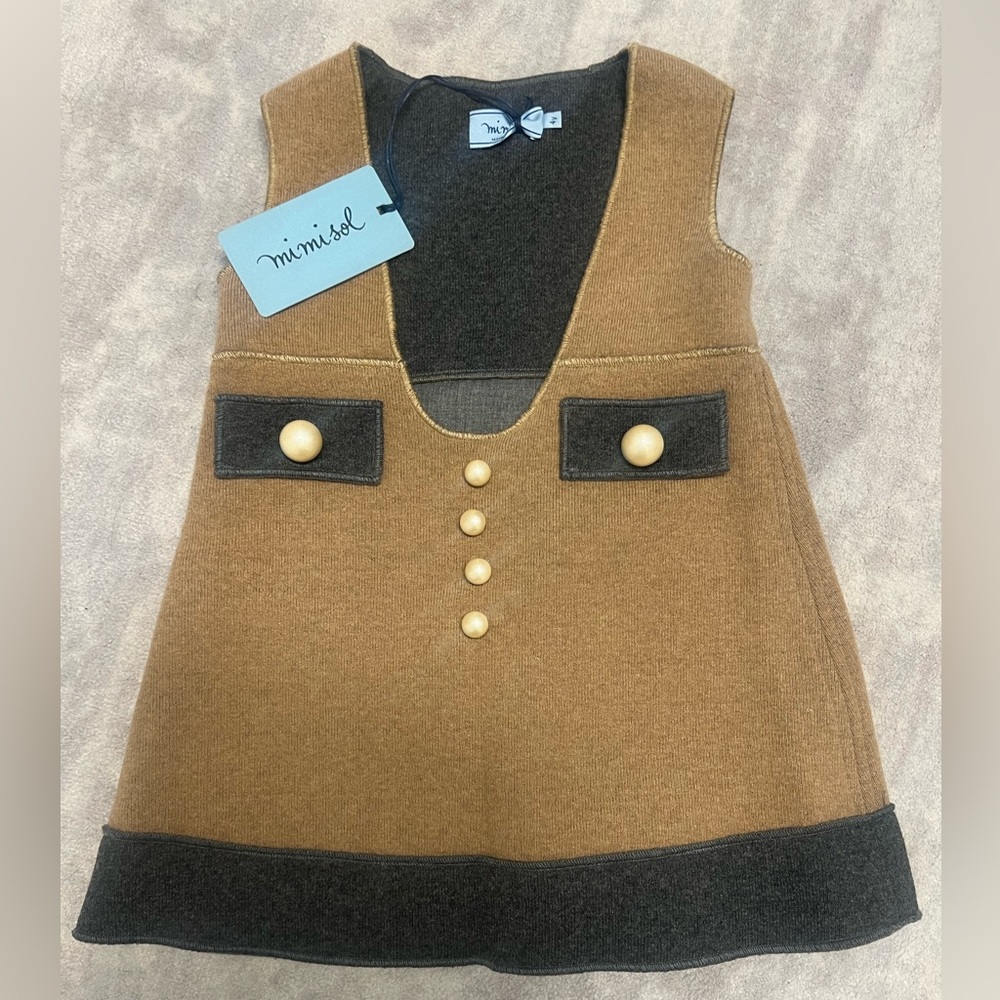 Mimisol Wool Two-Tone Knitted Pinafore Dress - Picture 3 of 5